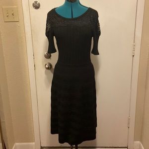 Black Sweater Dress with Lace Insets Vintage by Love Ryan Los Angeles Med